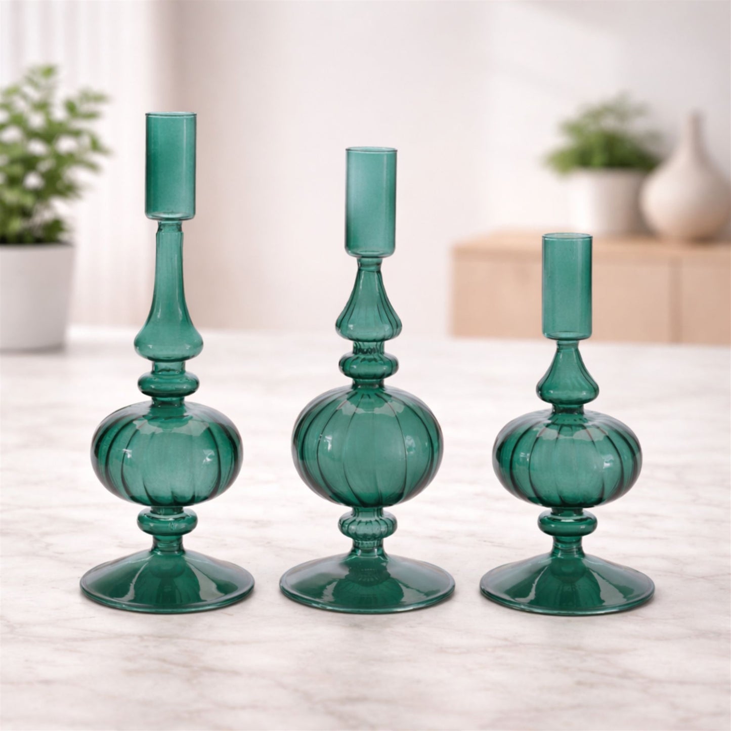 Ribbed Glass Taper Candle Holder (Set of 3) alternate view 2